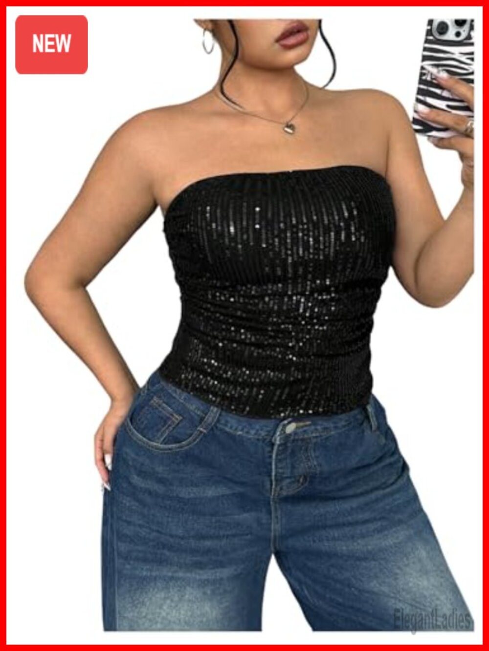Plus Size Sequin Ruched Tube Top